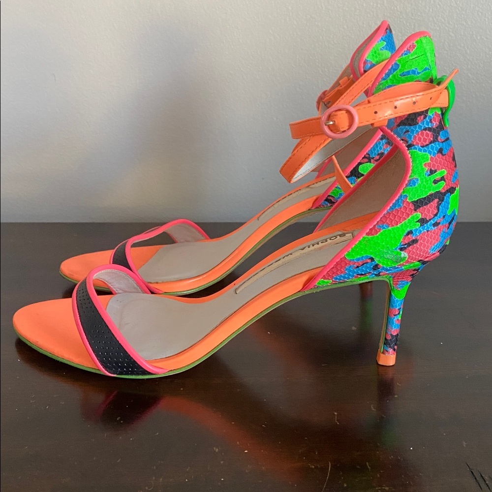 Sophia Webster Neon Orange Pink Green Blue Multicolor Ankle-Strap Heels